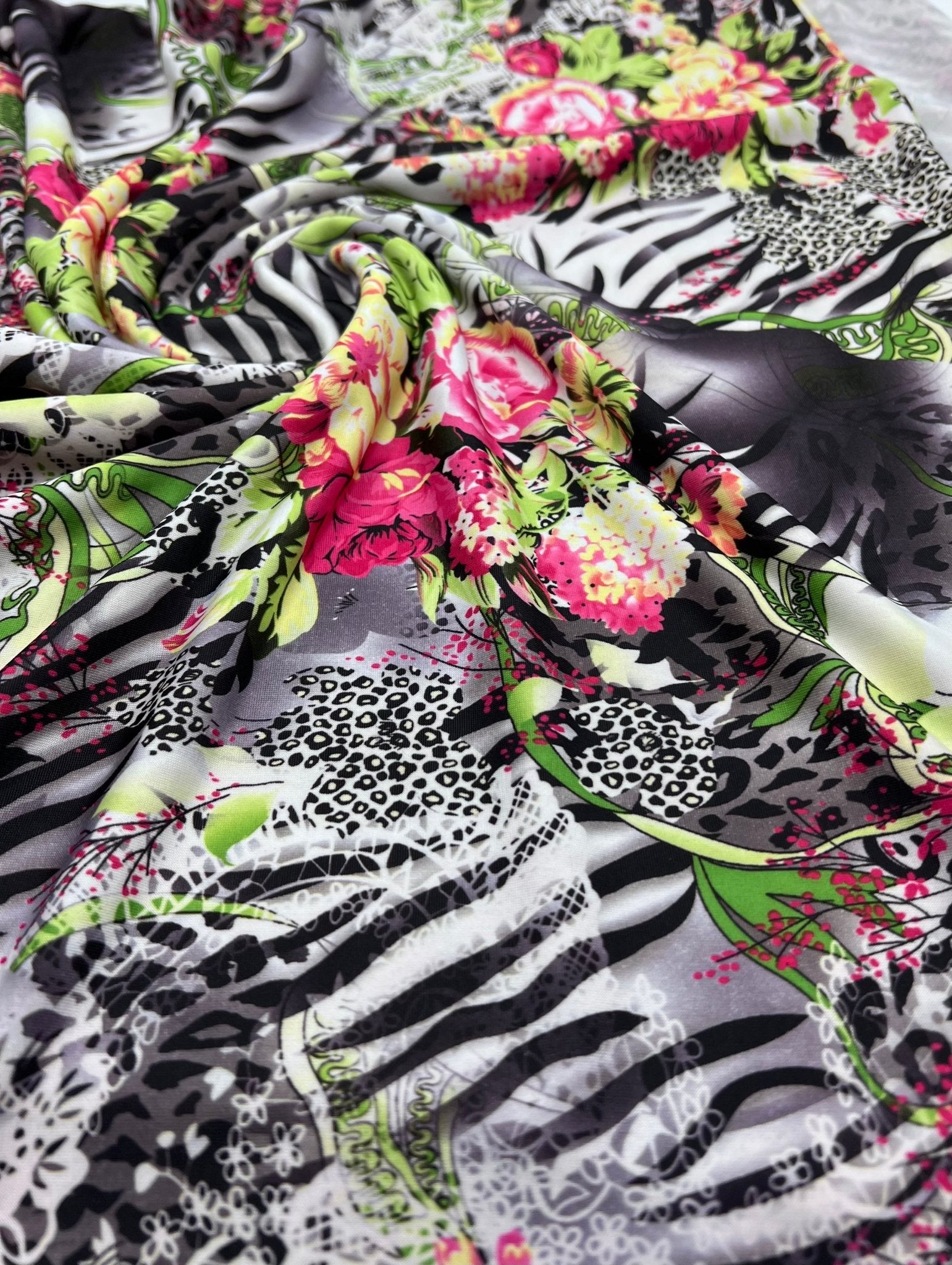 Animal Floral Mix Print Soft Touch 4 Way Stretch Fabric - T9 Fabrics